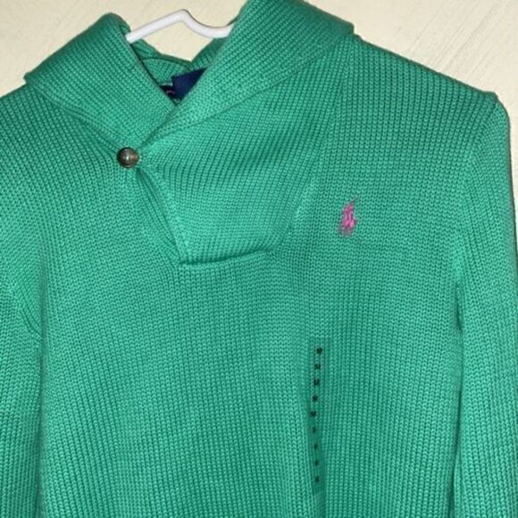 Polo Ralph Lauren Sport Women's M Spring Green Cotton Knit Cowl Pullover Sweater - Picture 3 of 8